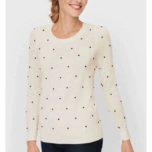 Talbots Juliet Sleeve Polka Dot Sweater Size SP Ivory Wool Blend Lightweight